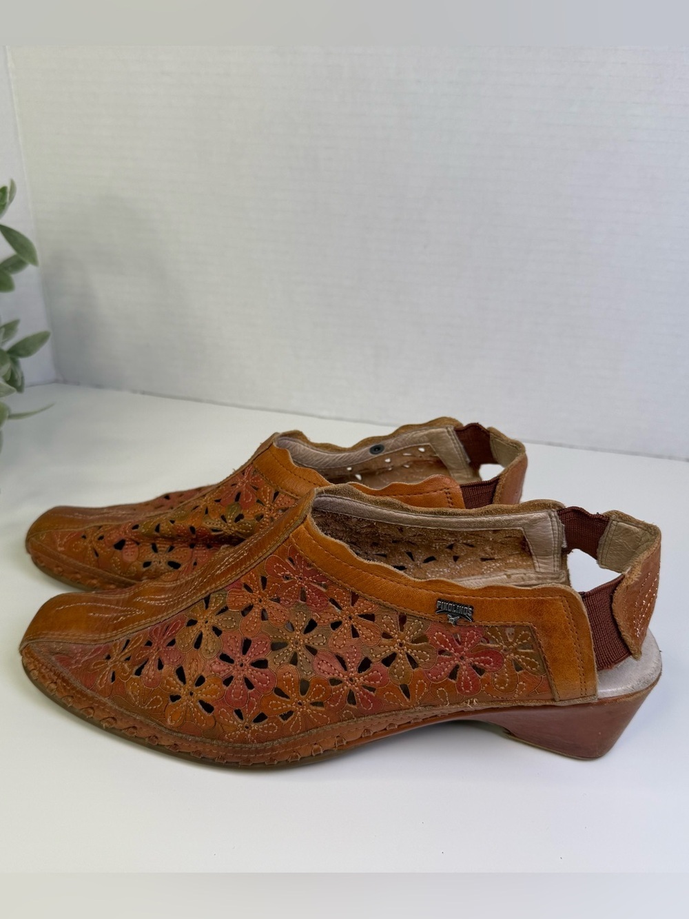 Pikolinos Romana Multitone Floral Leather Cut Out Brown Slip On Mules Size 38 - Picture 10 of 16